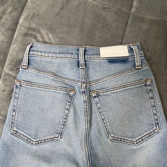 Women ReDone 90s Worn Blue Destroy High Rise Ankle Crop Slim Fit Size 6 - Picture 12 of 16